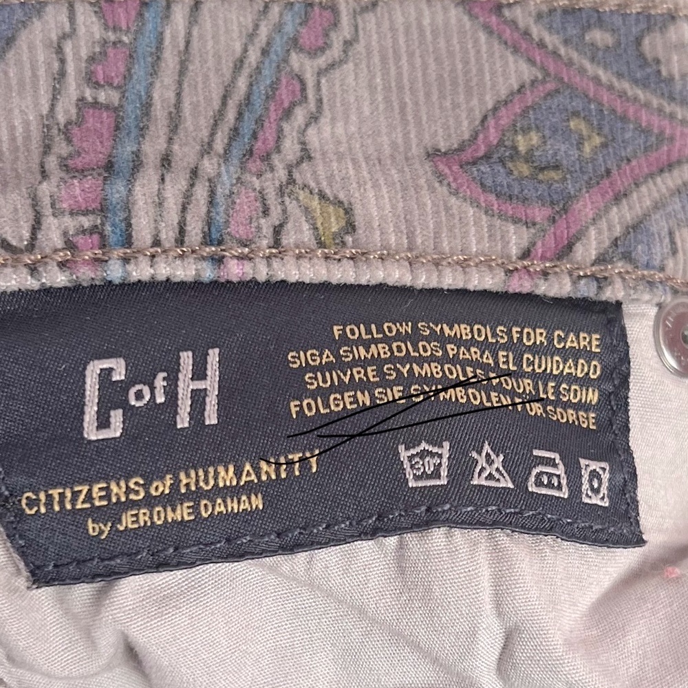 Citizens of Humanity Paisley Corduroy Skinny Jeans SZ 25 Grey Boho Hipster - Picture 10 of 13